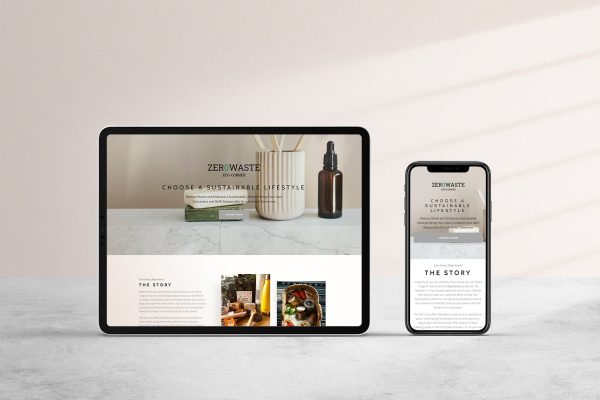 A close-up of two mobile devices, a phone and a tablet, both showing a website about zero waste and sustainable lifestyles.